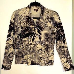 UBU zip front fine knit Monte Carlo print  cardigan size PL